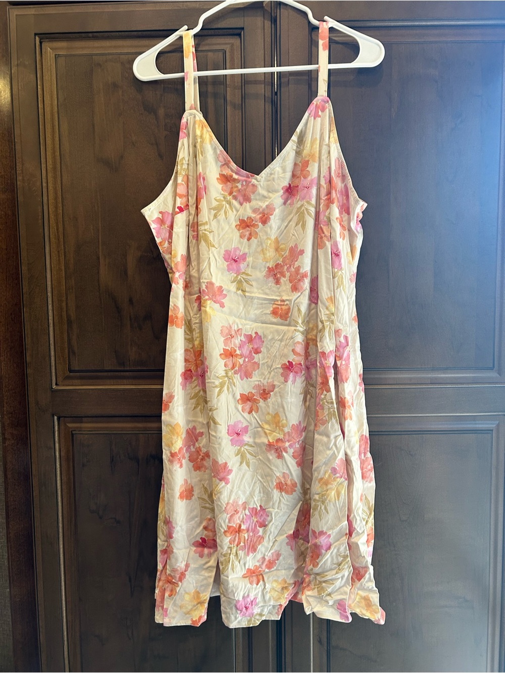 torrid Cream Slip Dress with Pink & Peach Floral Print